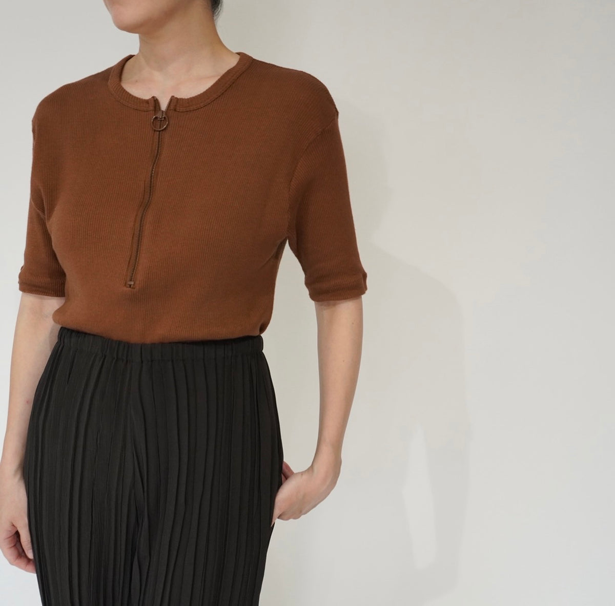90s Zip Ribbed Top Made in USA