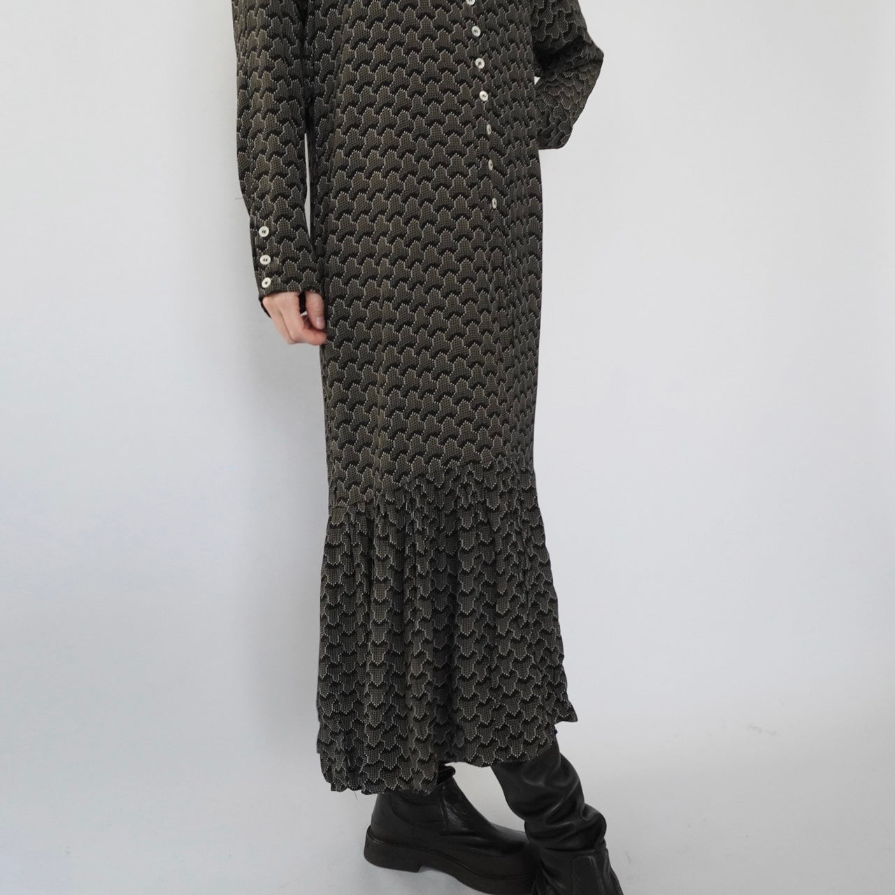 80s Design Rayon Pattern Dress Made in USA