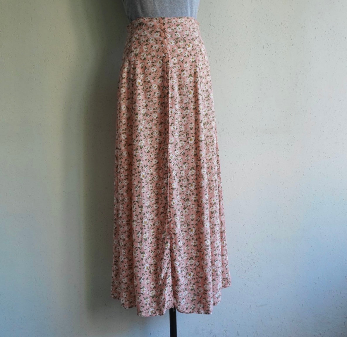 80s Floral Print Maxi Skirt Made in USA