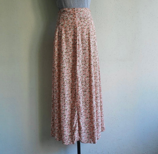 80s Floral Print Maxi Skirt Made in USA