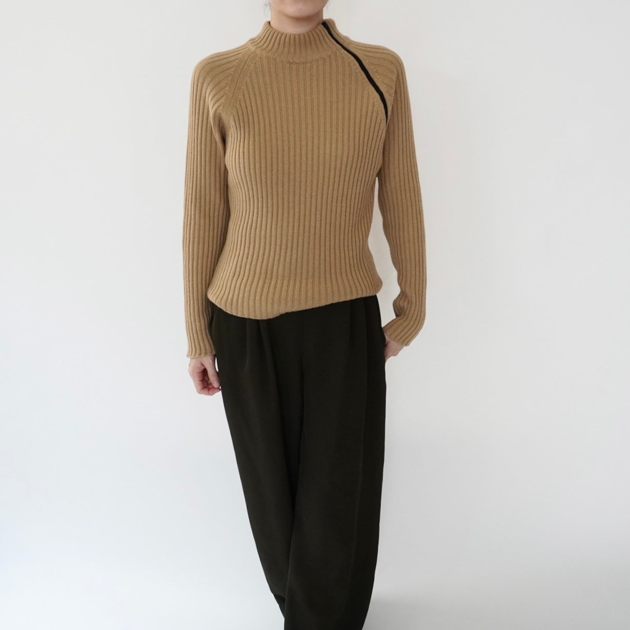 90s Zip Design Ribbed Top Made in Italy