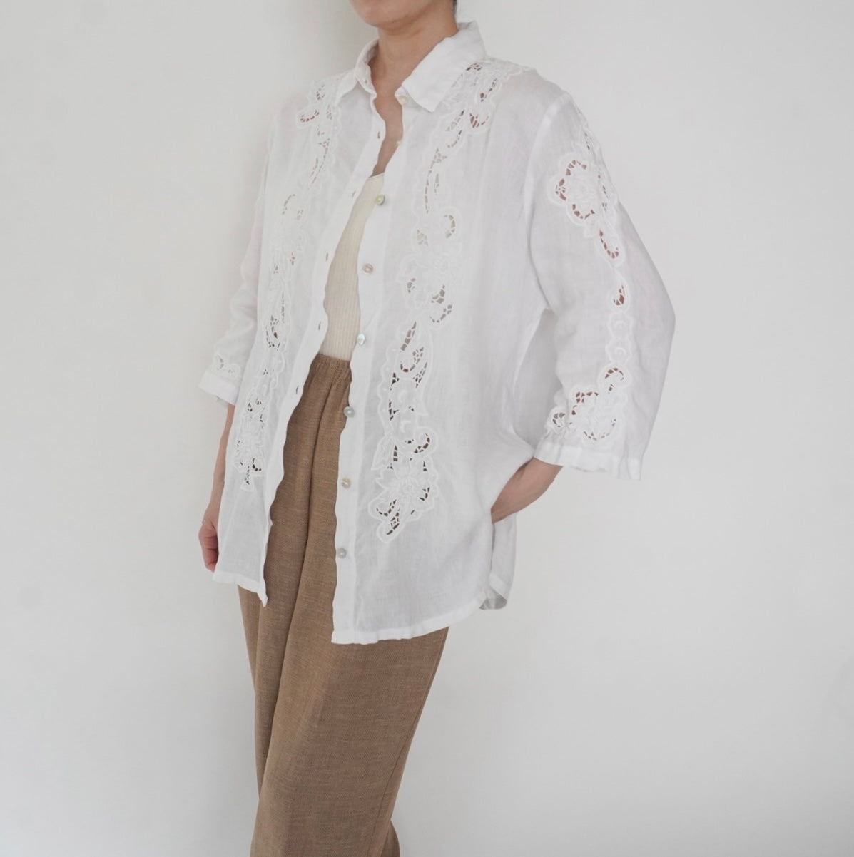 90s Linen Lace Shirt Made in Italy