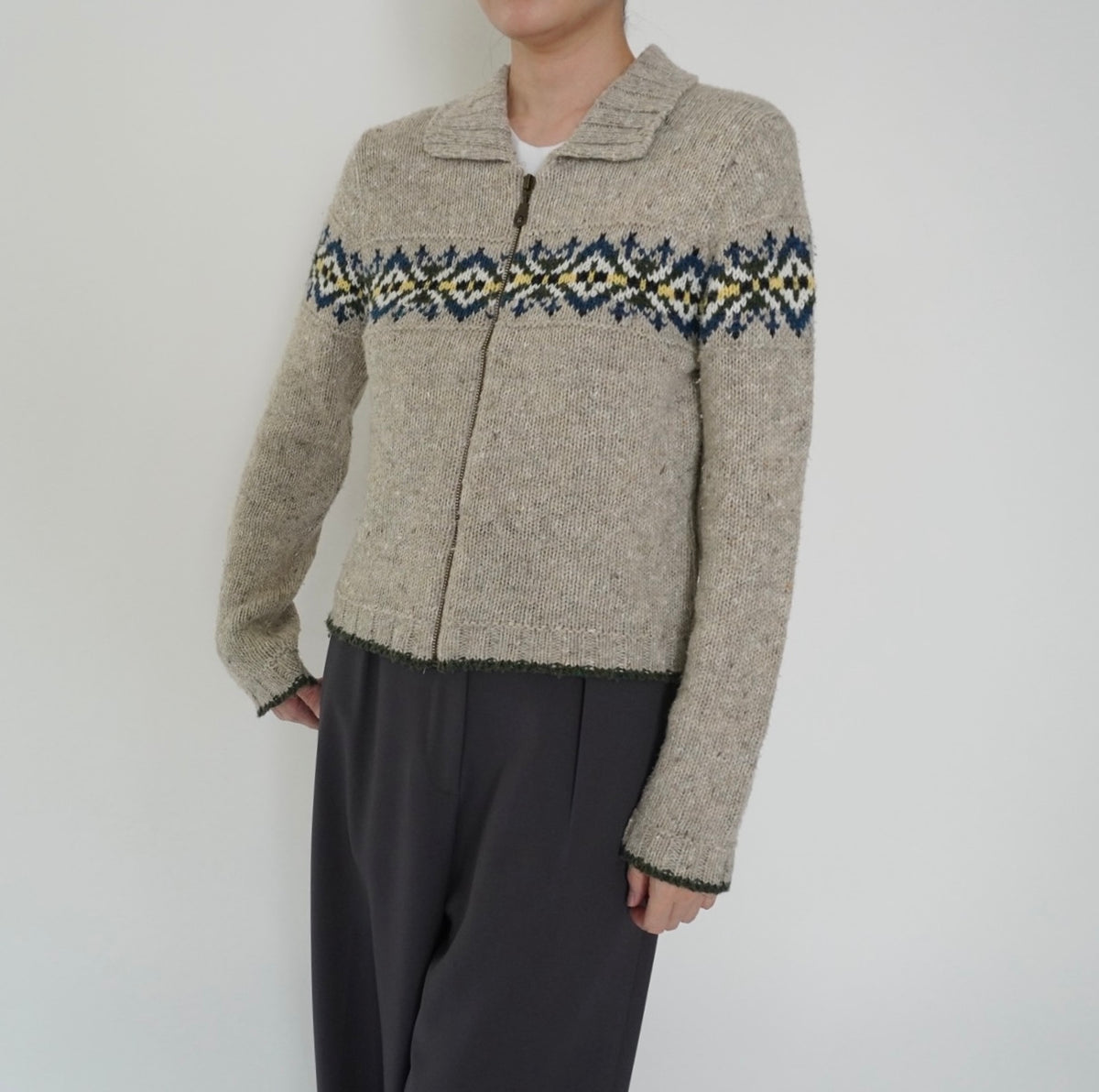 90s Pattern Zip Knit Made in USA
