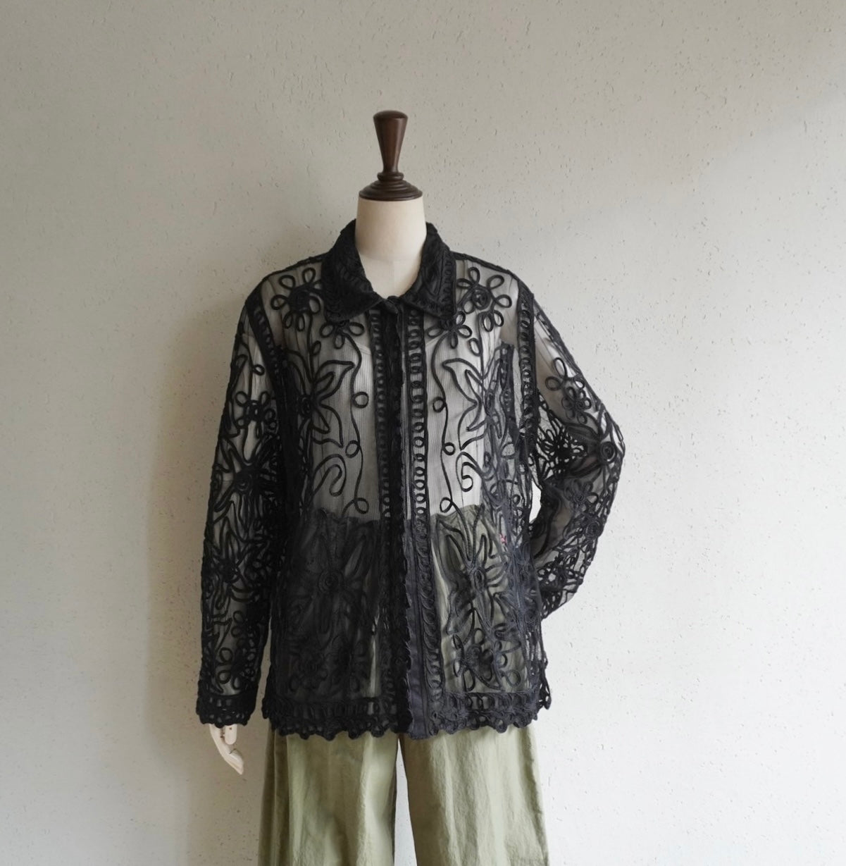 90s Sheer Cord Lace Shirt
