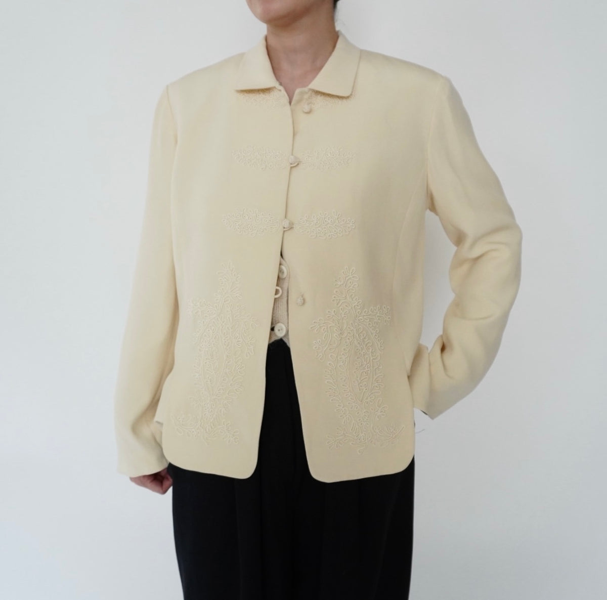 90s Cord Lace Design Silk Jacket