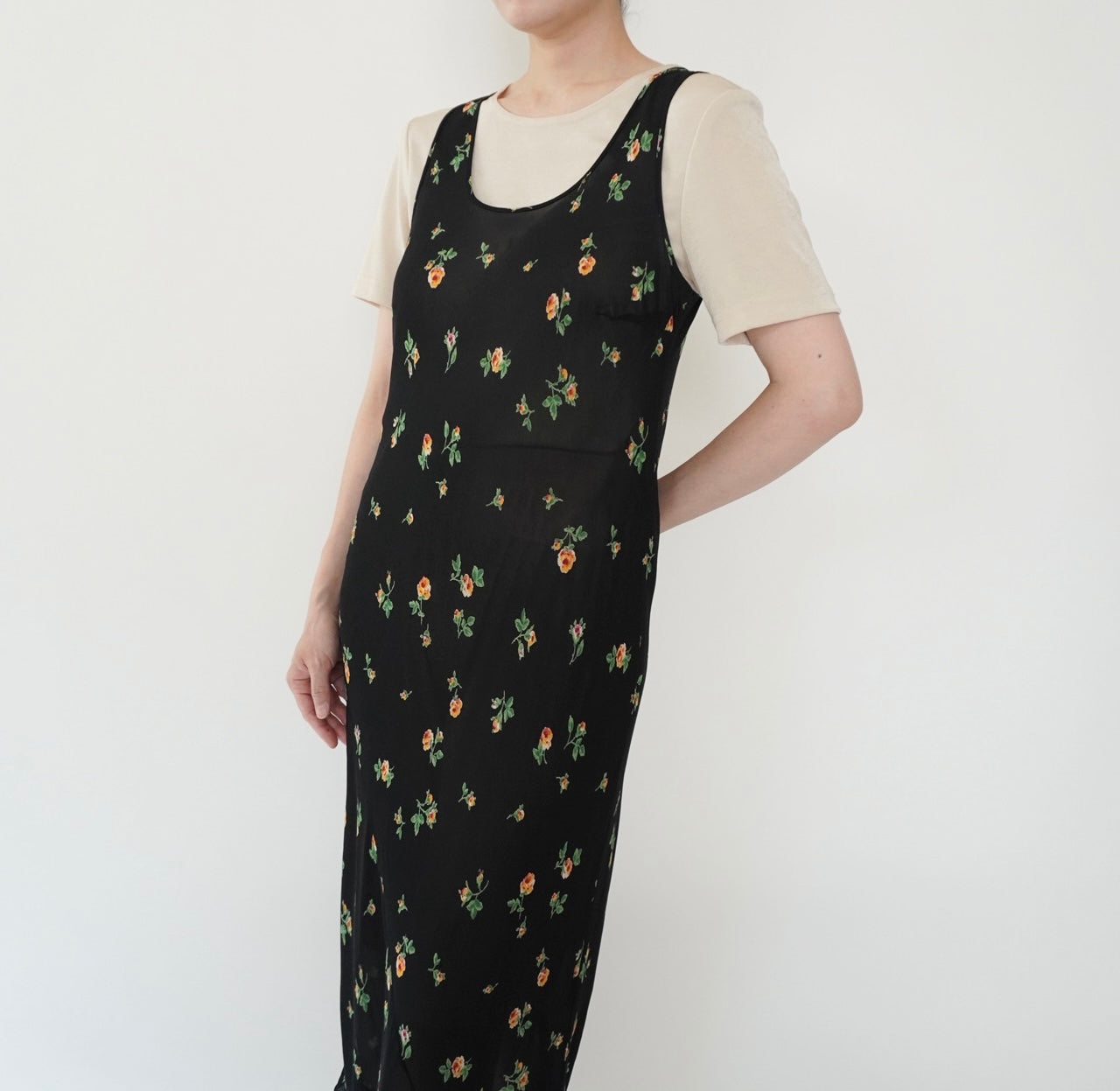 90s Floral Print Sheer Dress Made in Italy