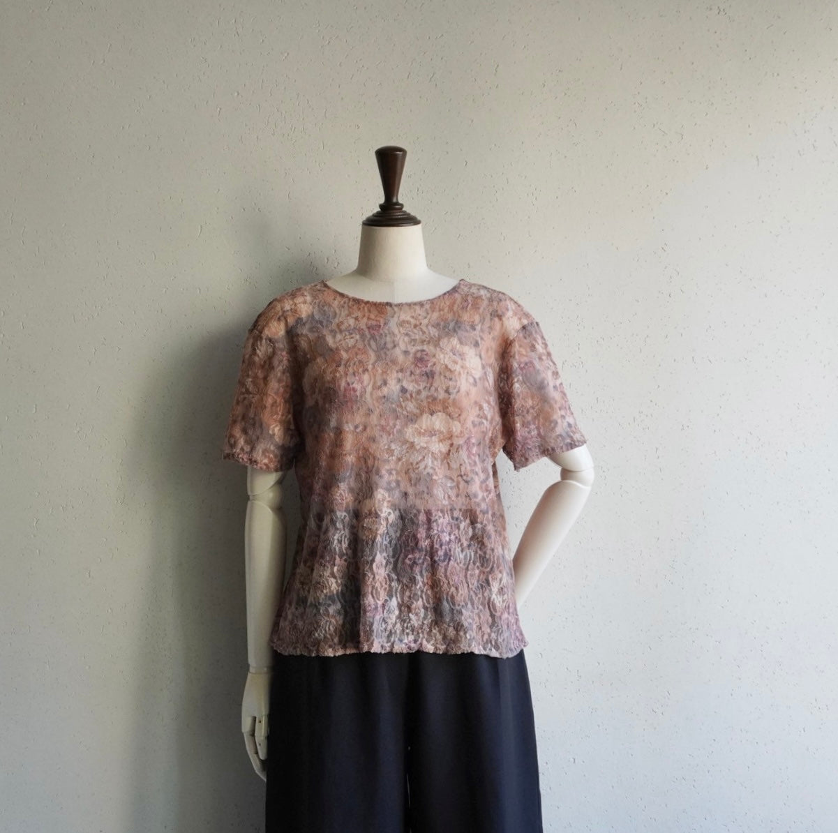 90s Lace Design Sheer Top