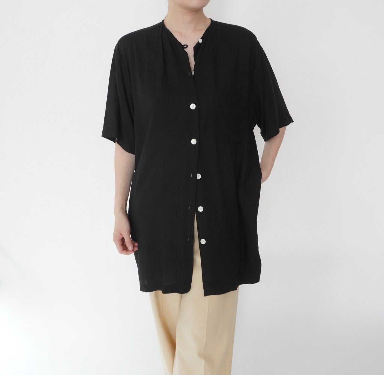90s Black Long Blouse