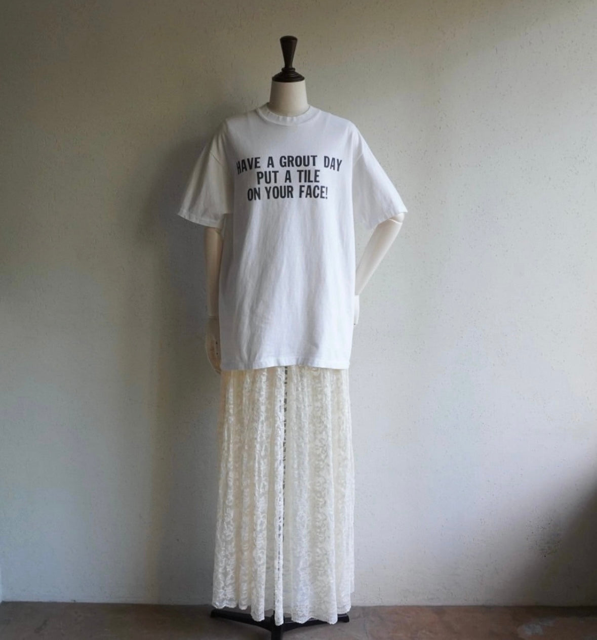 80s Lace Sheer Design Maxi Skirt