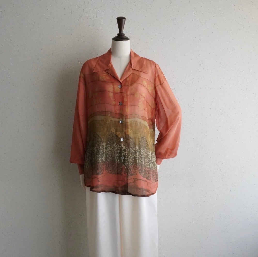 90s Silk  Sheer Printed Shirt