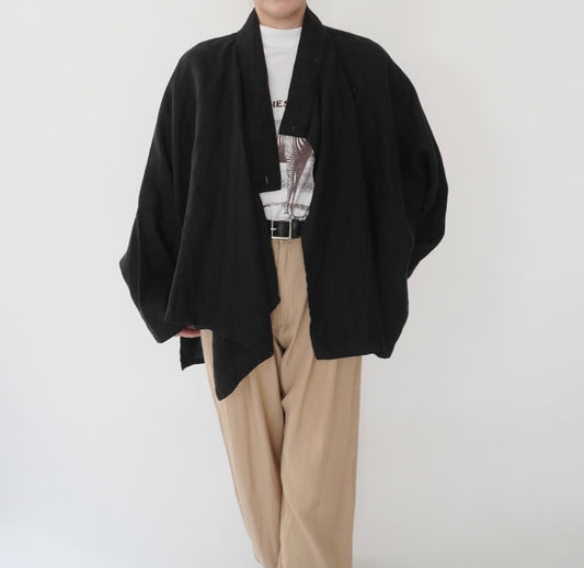 90s Black Linen Design Jakcet
