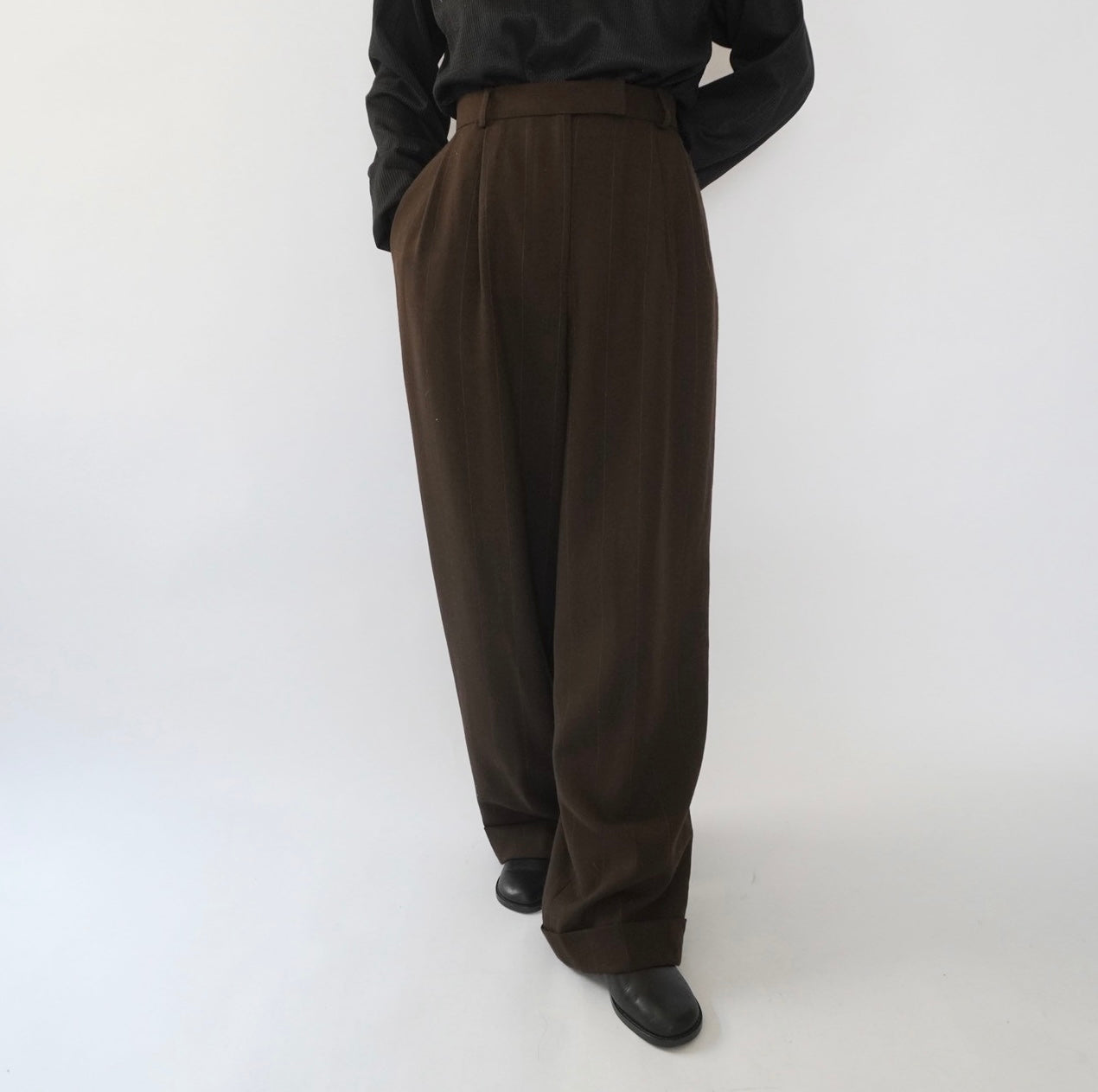 90s Wool Striped Wide Pants Made in USA Dead Stock