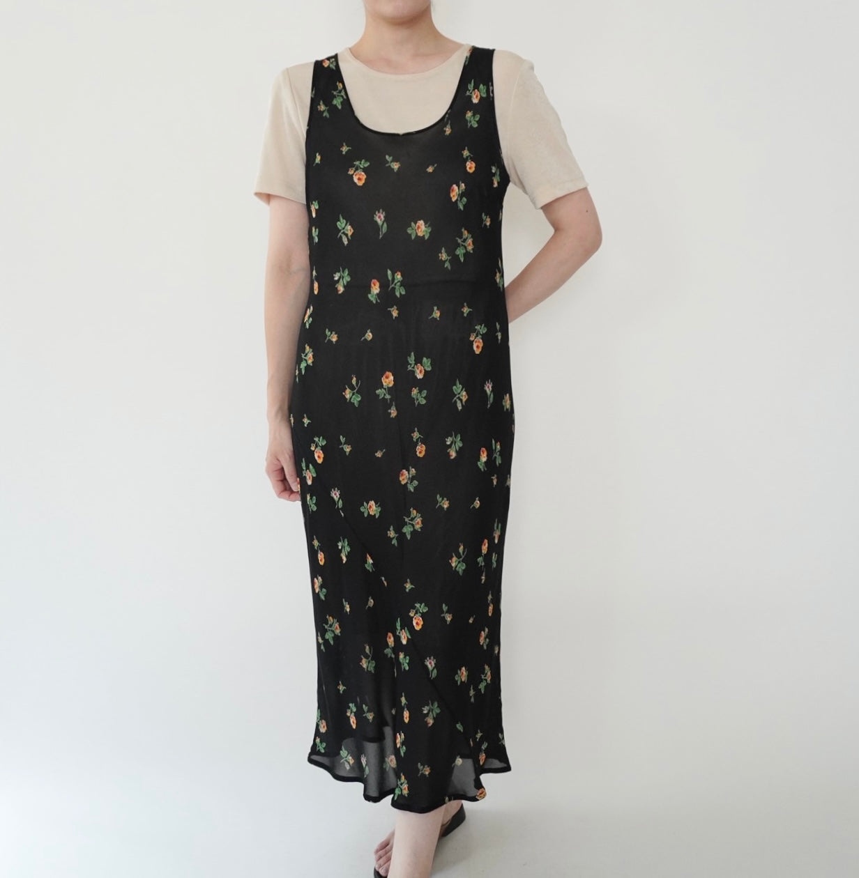 90s Floral Print Sheer Dress Made in Italy