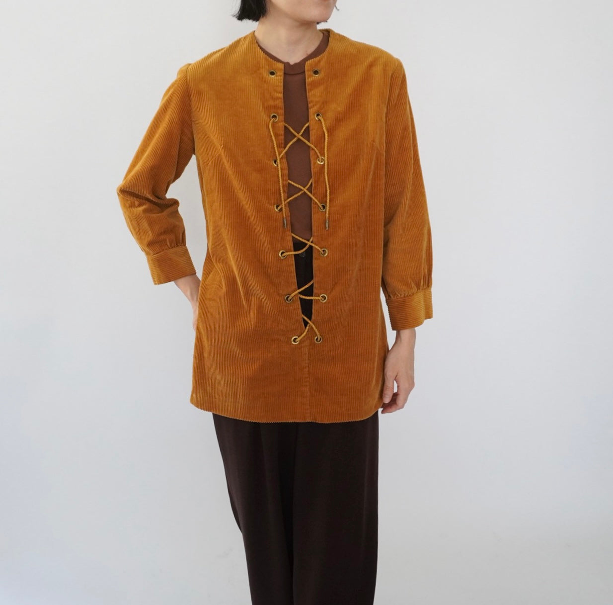 60s Lace Up Corduroy Top