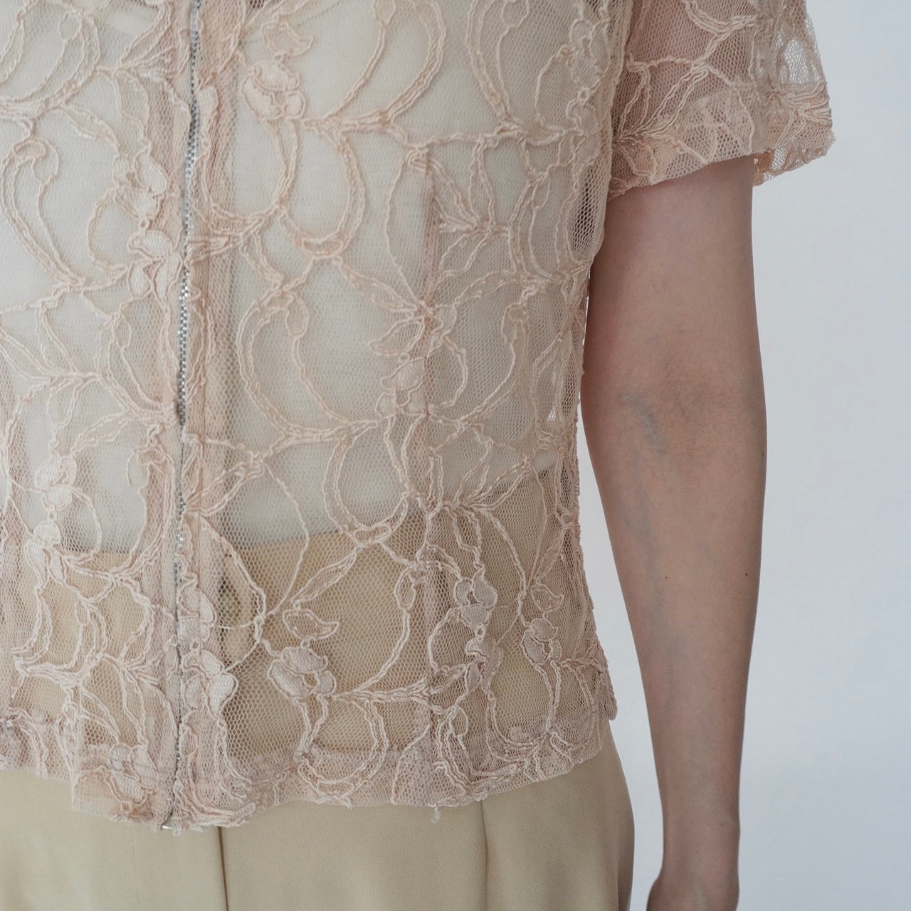 90s Lace Design Zipped Shirt Made in USA