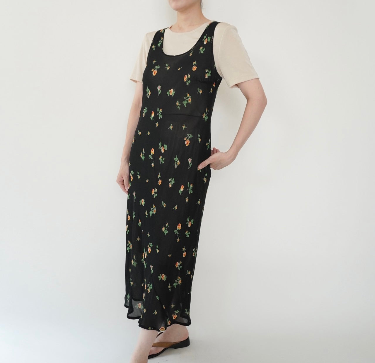 90s Floral Print Sheer Dress Made in Italy