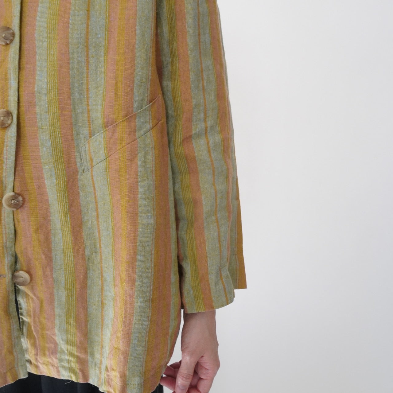 90s "harve benard" Striped Linen Shirt,Jacket