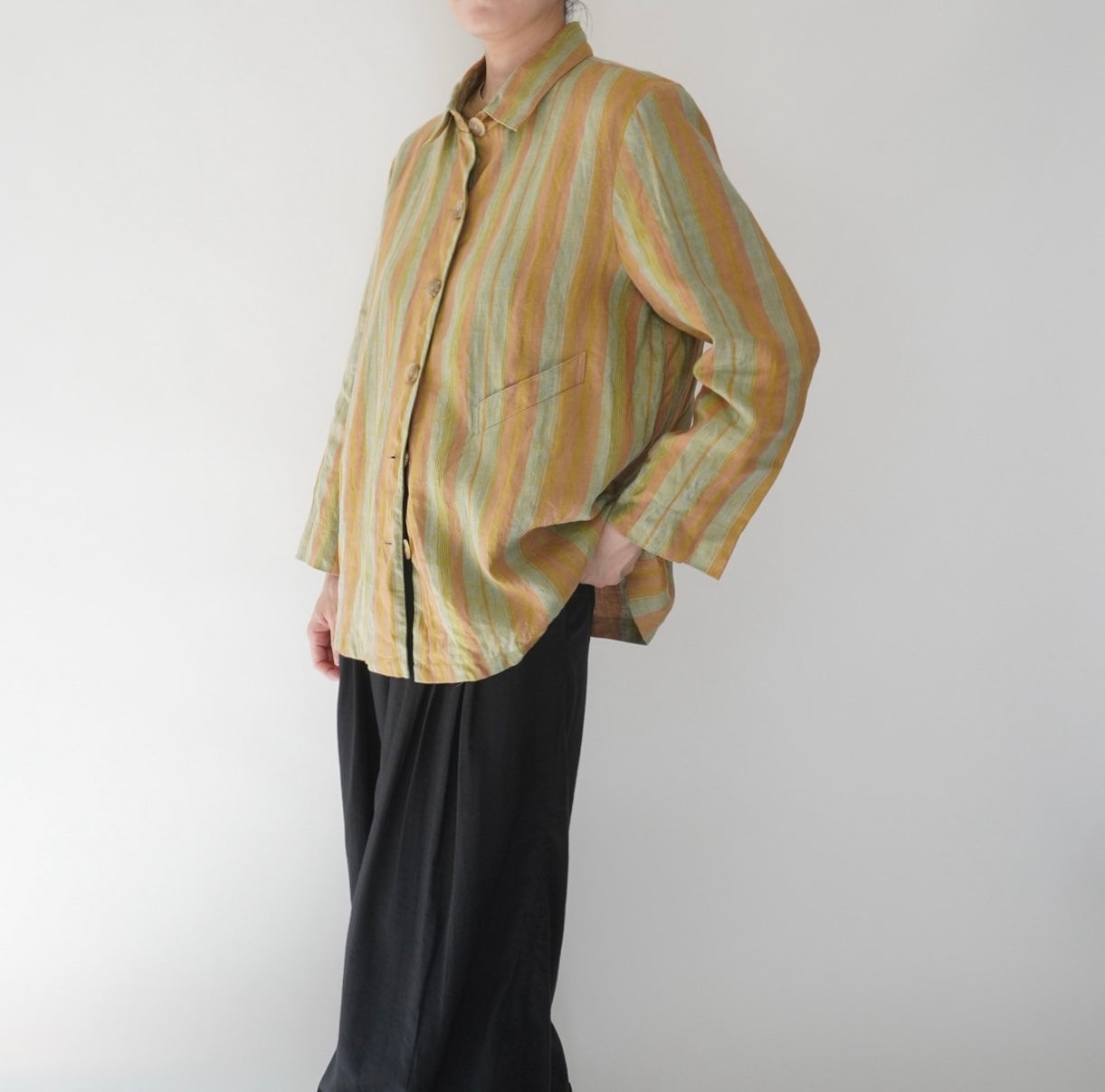 90s "harve benard" Striped Linen Shirt,Jacket