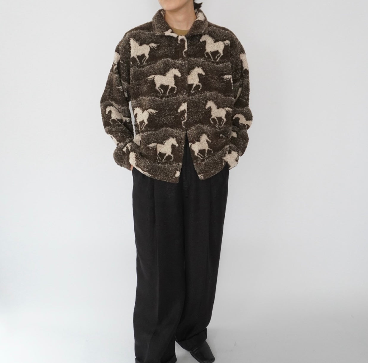 90s Horse Pattern Fleece Jacket