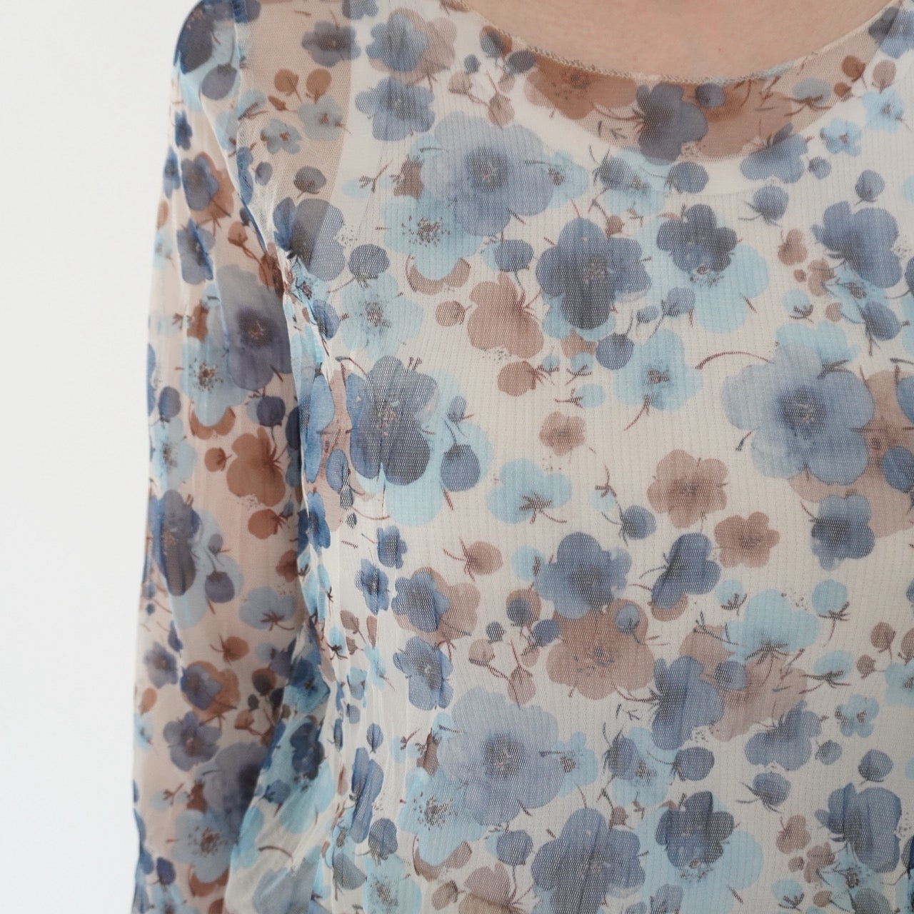 90s Floral Print Sheer Top