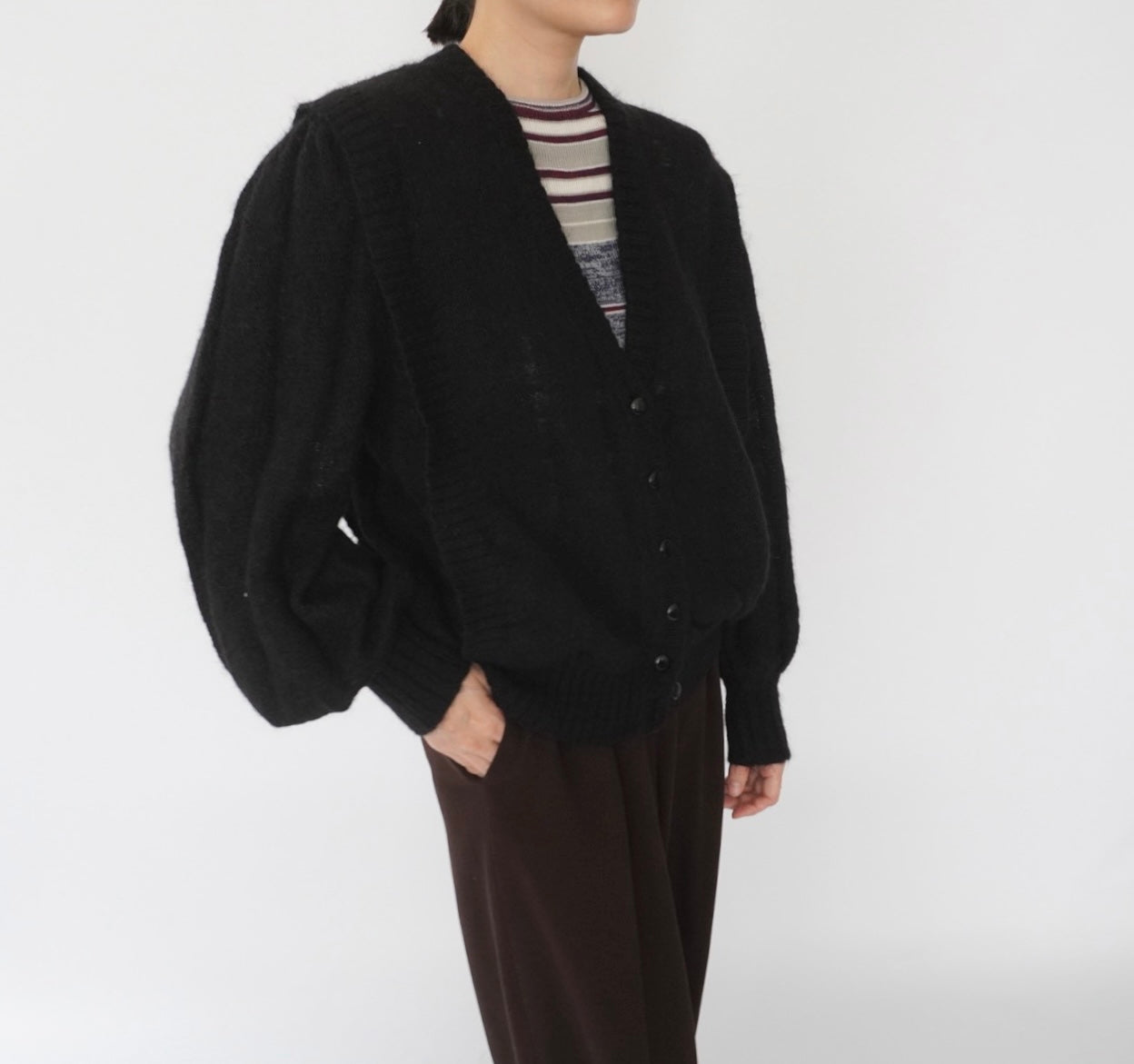 90s Balloon Sleeves Mohair Knit Cardigan Made in Italy