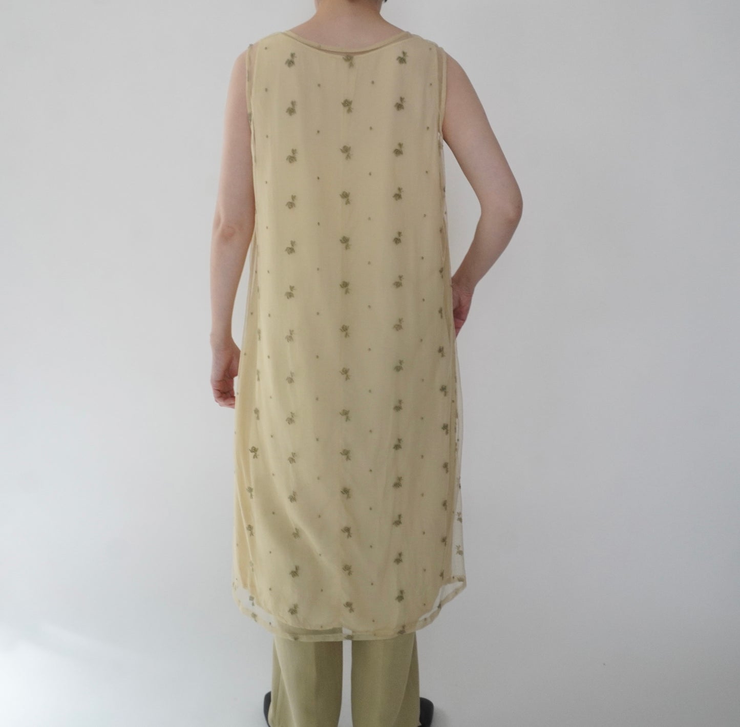 90s Embroidery Sheer Dress
