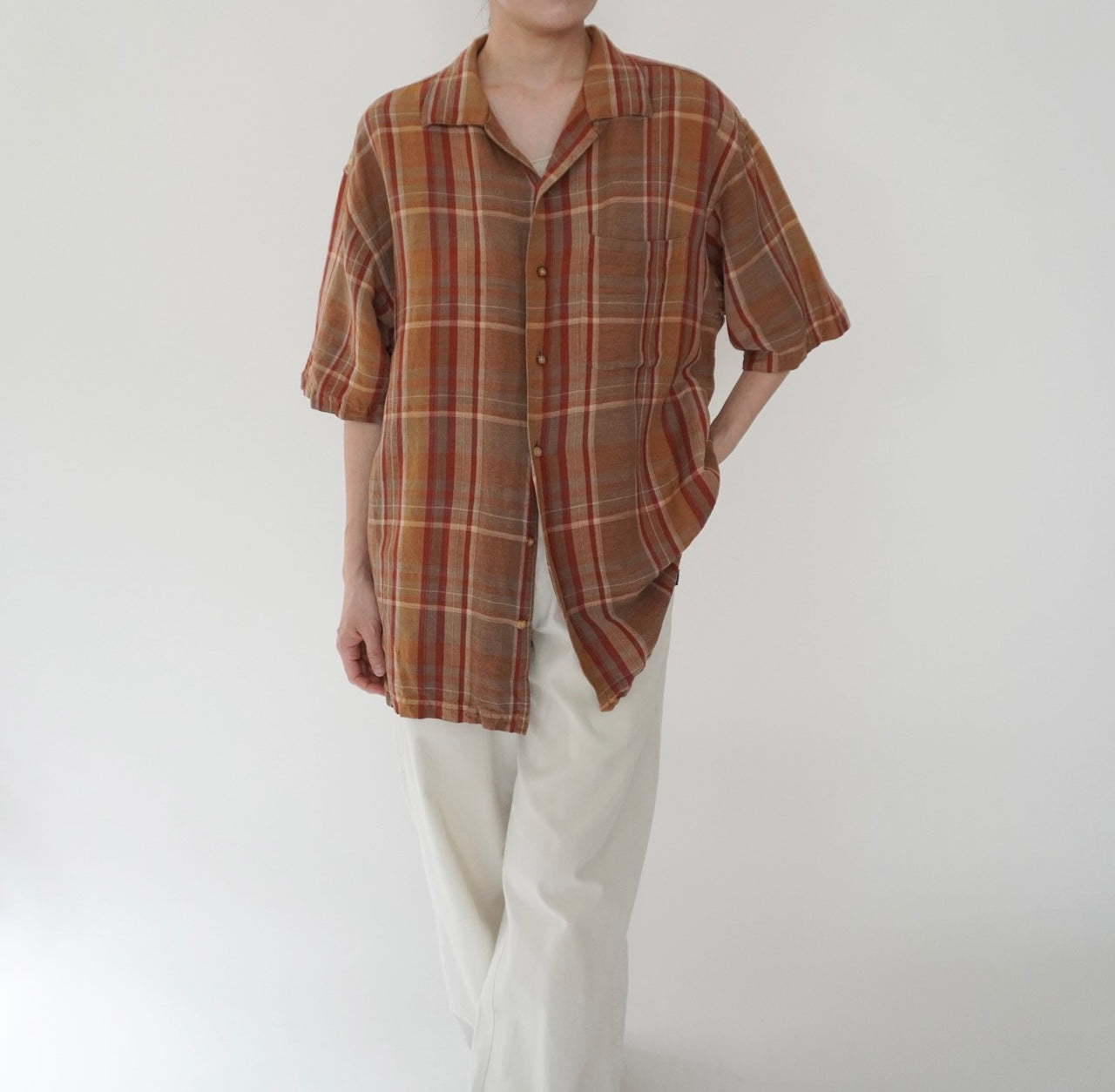 90s Linen Plaid  Shirt
