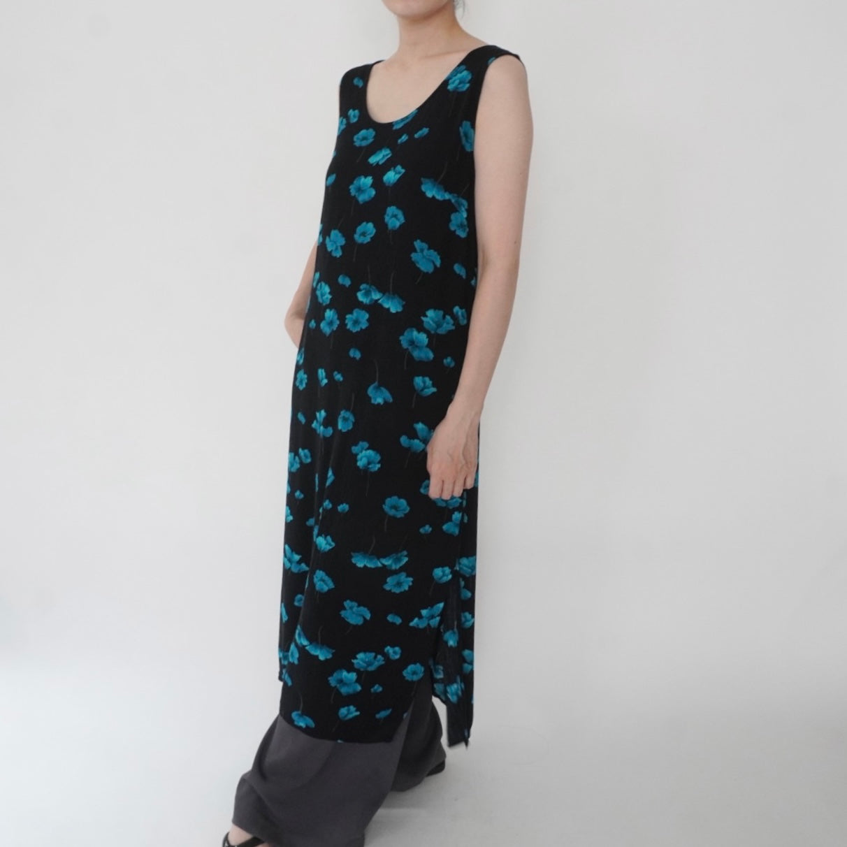 90s Rayon  Printed Sleeveless Dress