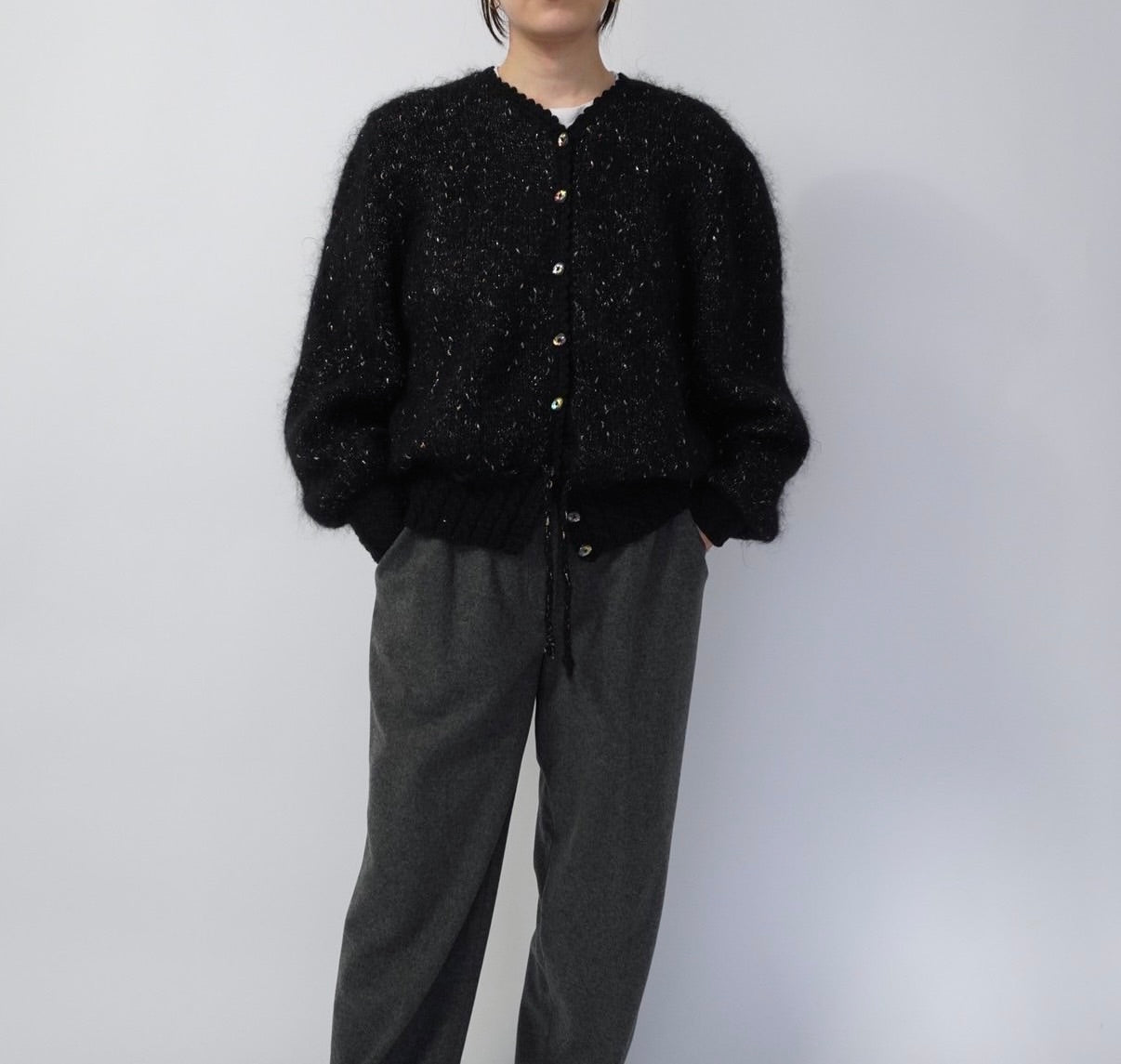 90s Black Design Knit Cardigan