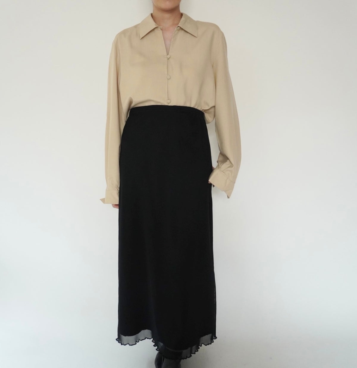 90s Beige Silk Shirt