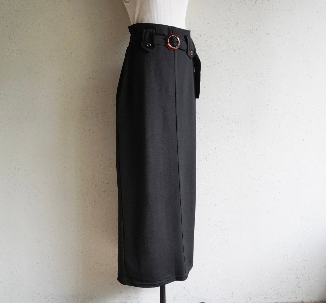 90s Black Belted Skirt Made in Italy