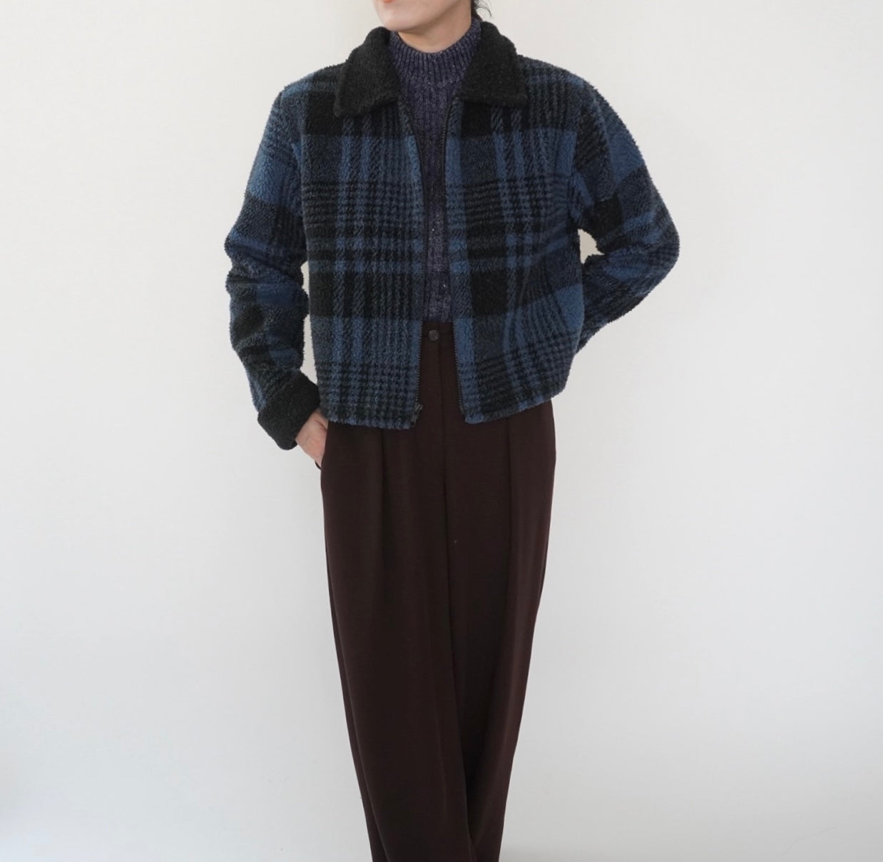 90s Plaid Fleece Zip Top Made in USA