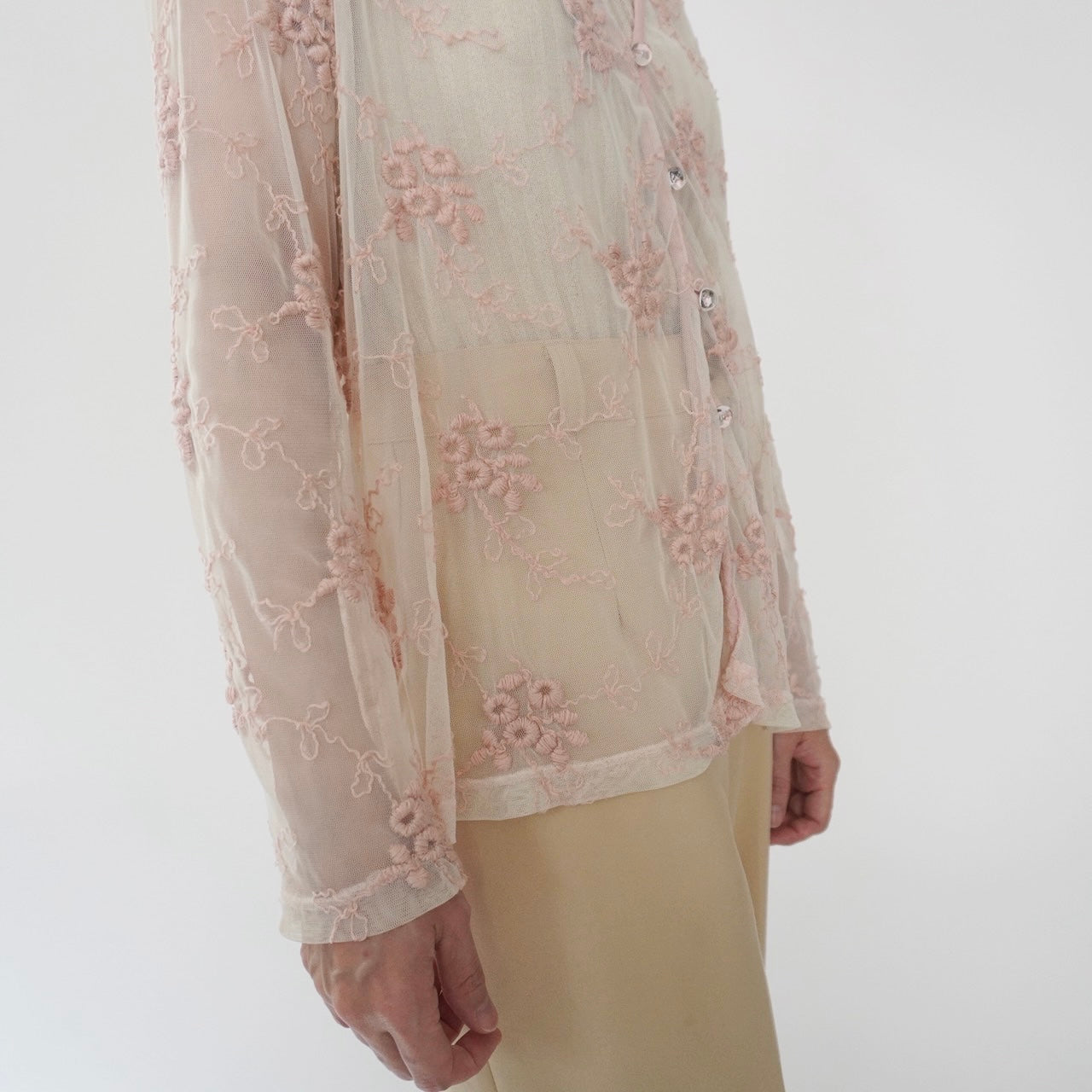 80s Embroidery Sheer Blouse Made in USA