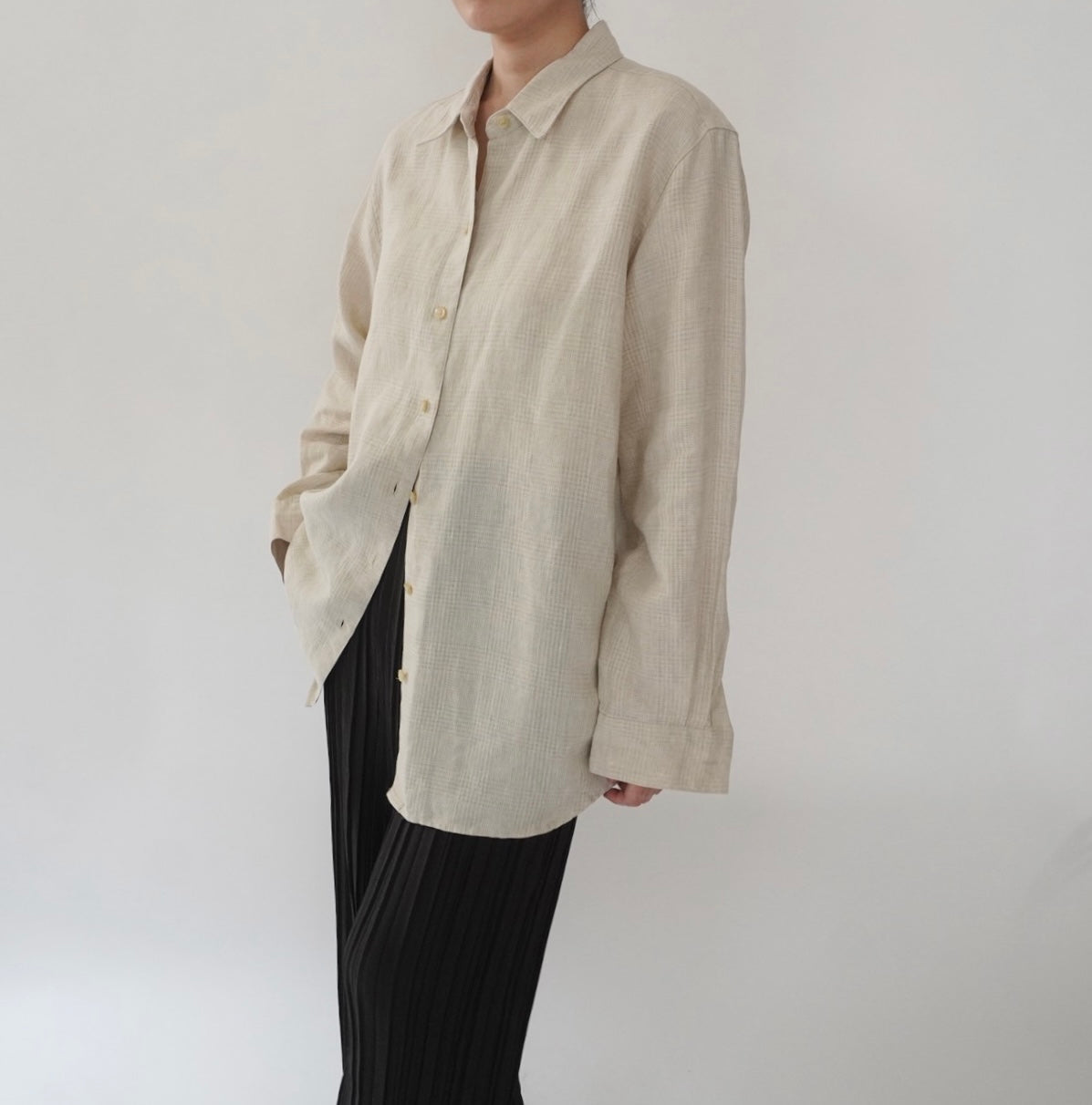 90s Beige Linen Shirt