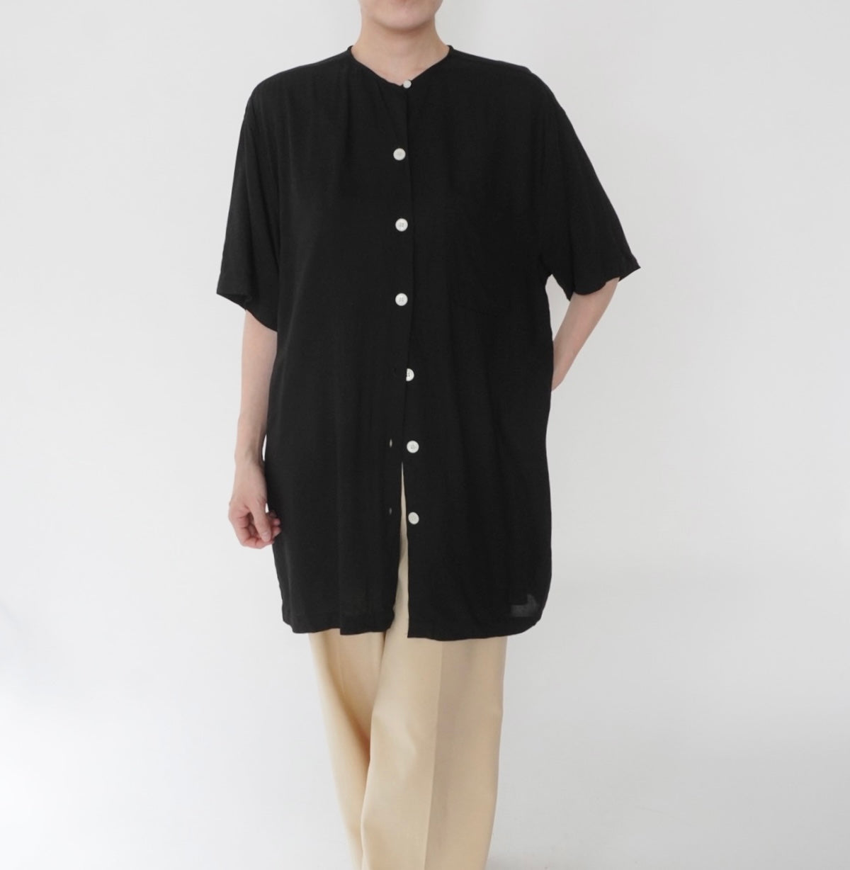 90s Black Long Blouse