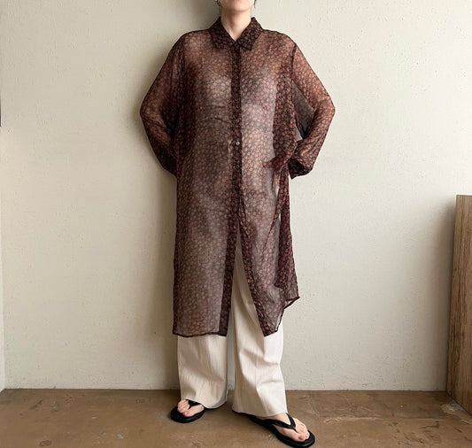 90s Silk Printed Long Shirt