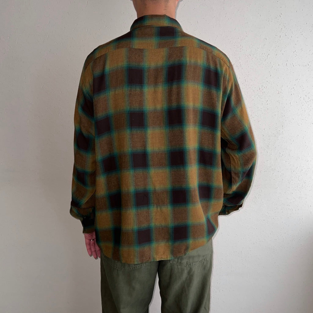 60s "Dominion Cloth" Rayon  Shadow Plaid Shirt