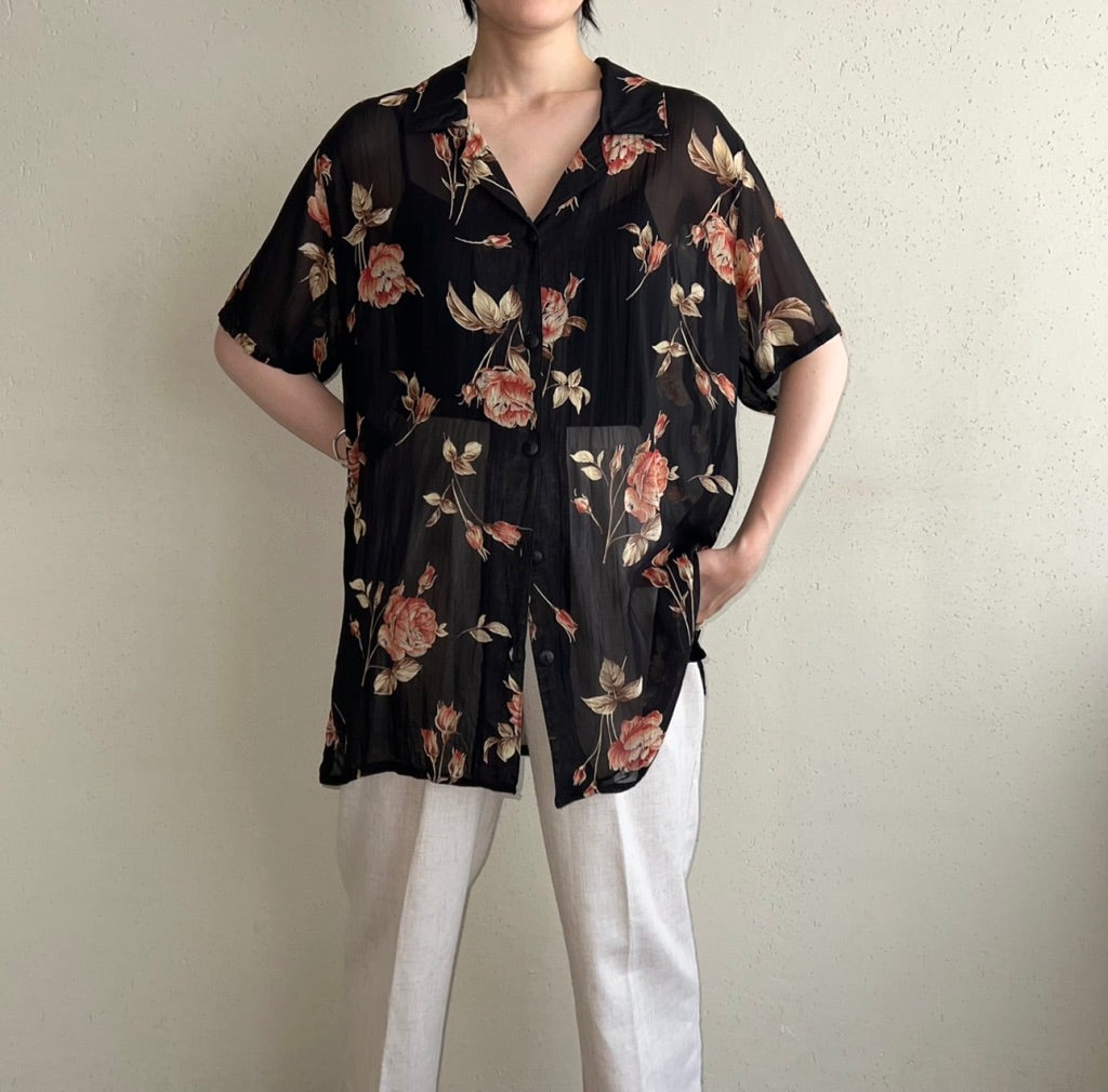 90s Sheer Printed Shirt Made in Iraly