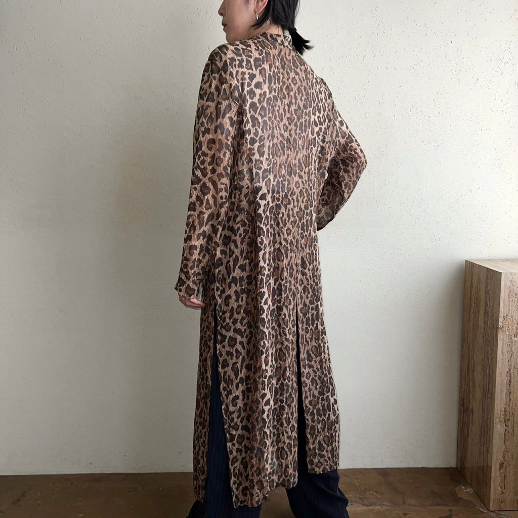 90s Silk Leopard Long Sheer Shirt