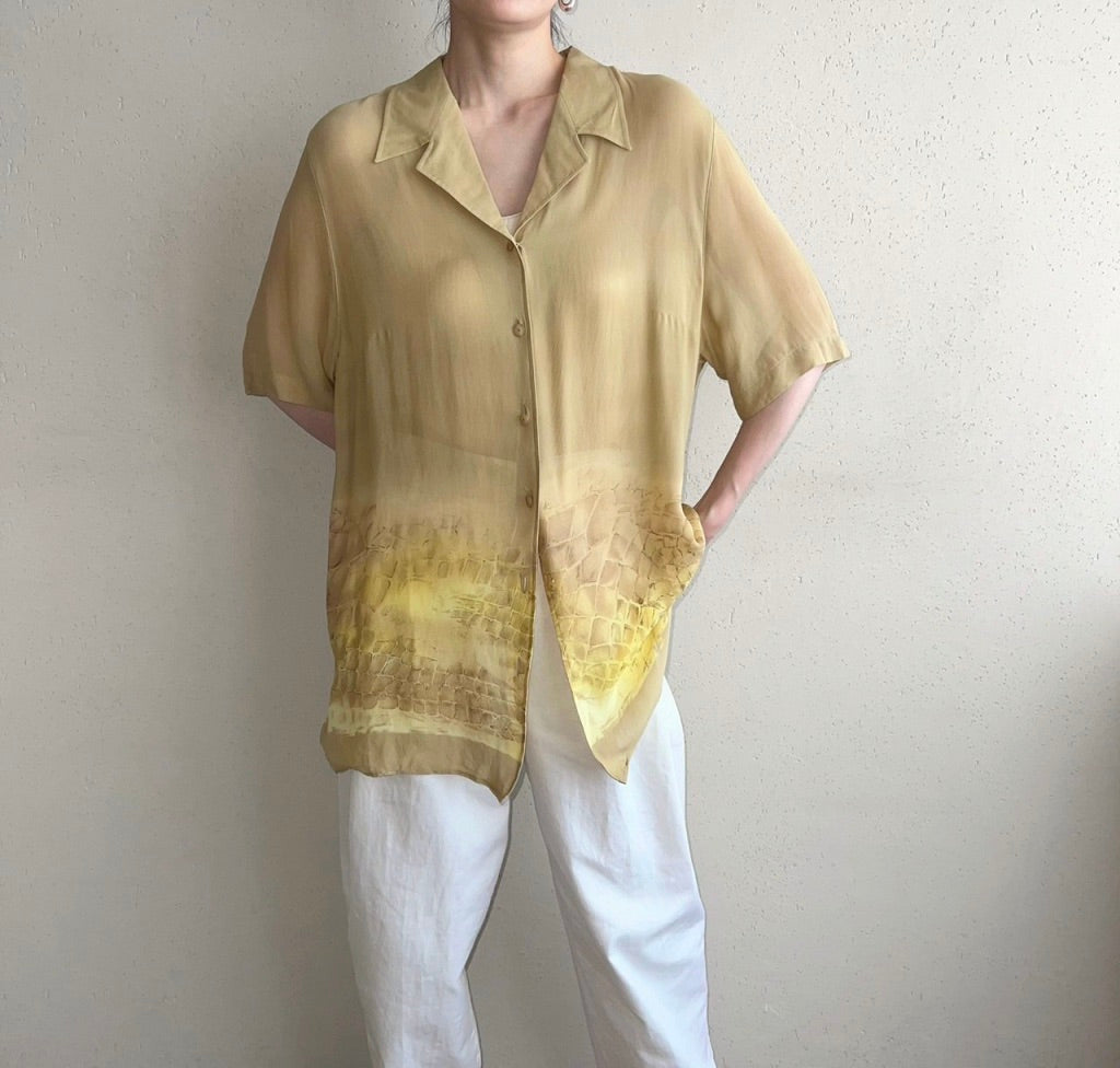 90s EURO  Sheer Printed Blouse