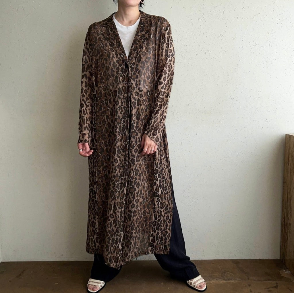 90s Silk Leopard Long Sheer Shirt