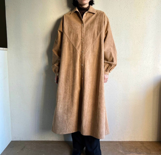 80s Faux Suede Dress Coat Made in USA