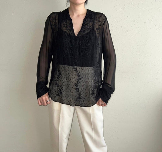 70s Design Sheer Blouse