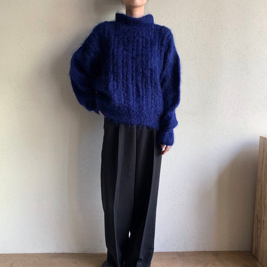 80s Mock Neck  Navy Knit