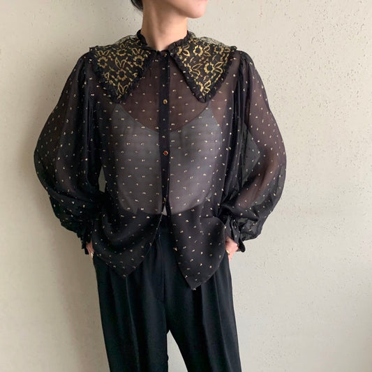 80s Design Sheer Blouse