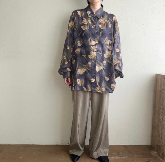 90s  Printed Sheer Blouse