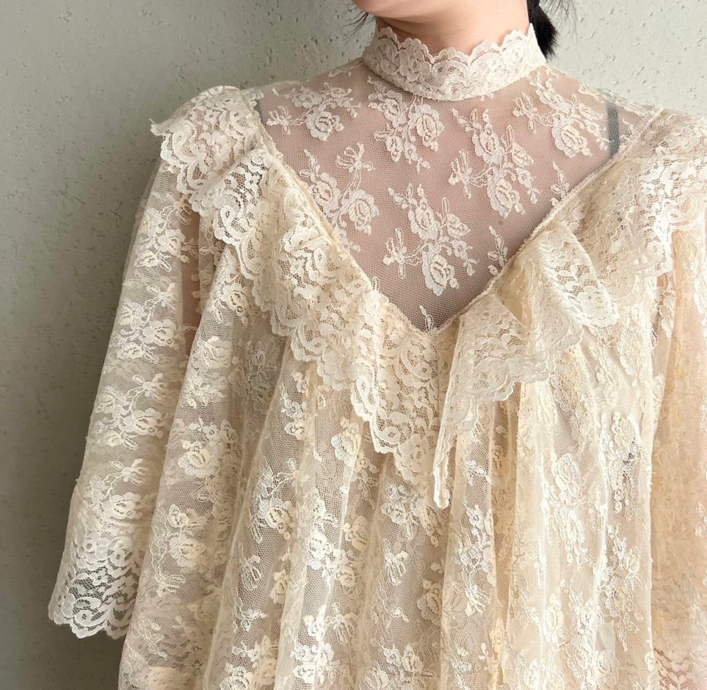 70s  Lace Sheer Dress